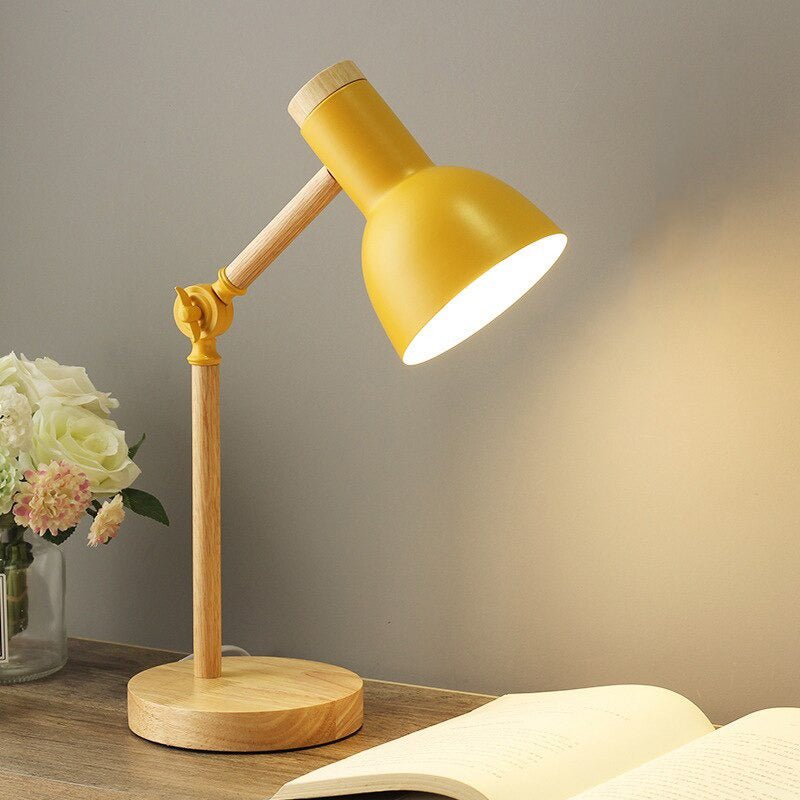 Adjustable wood table lamp yellow
