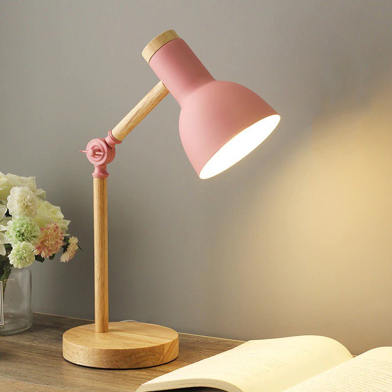 Adjustable wood table lamp pink