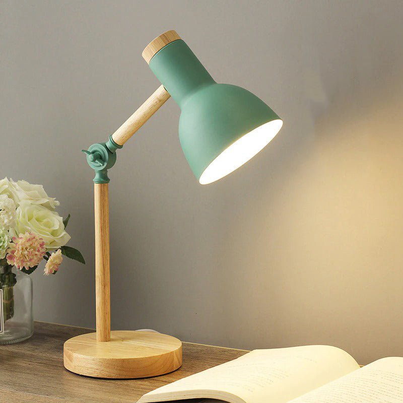 Adjustable wood table lamp green