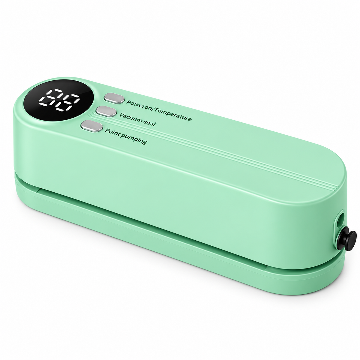 Mint green compact vacuum sealer on white background