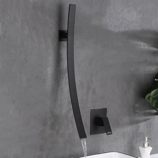 Matte black wall mounted waterfall basin mixer tap